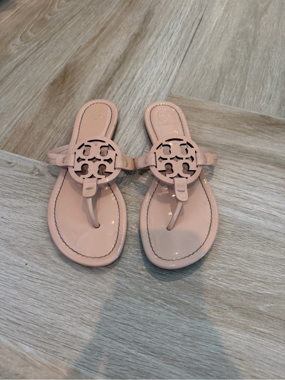 Tory Burch Blush Patent Logo Thong Sandals
